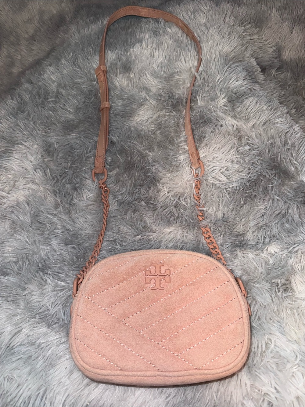 Tory Burch Blush Pink Quilted Suede Crossbody